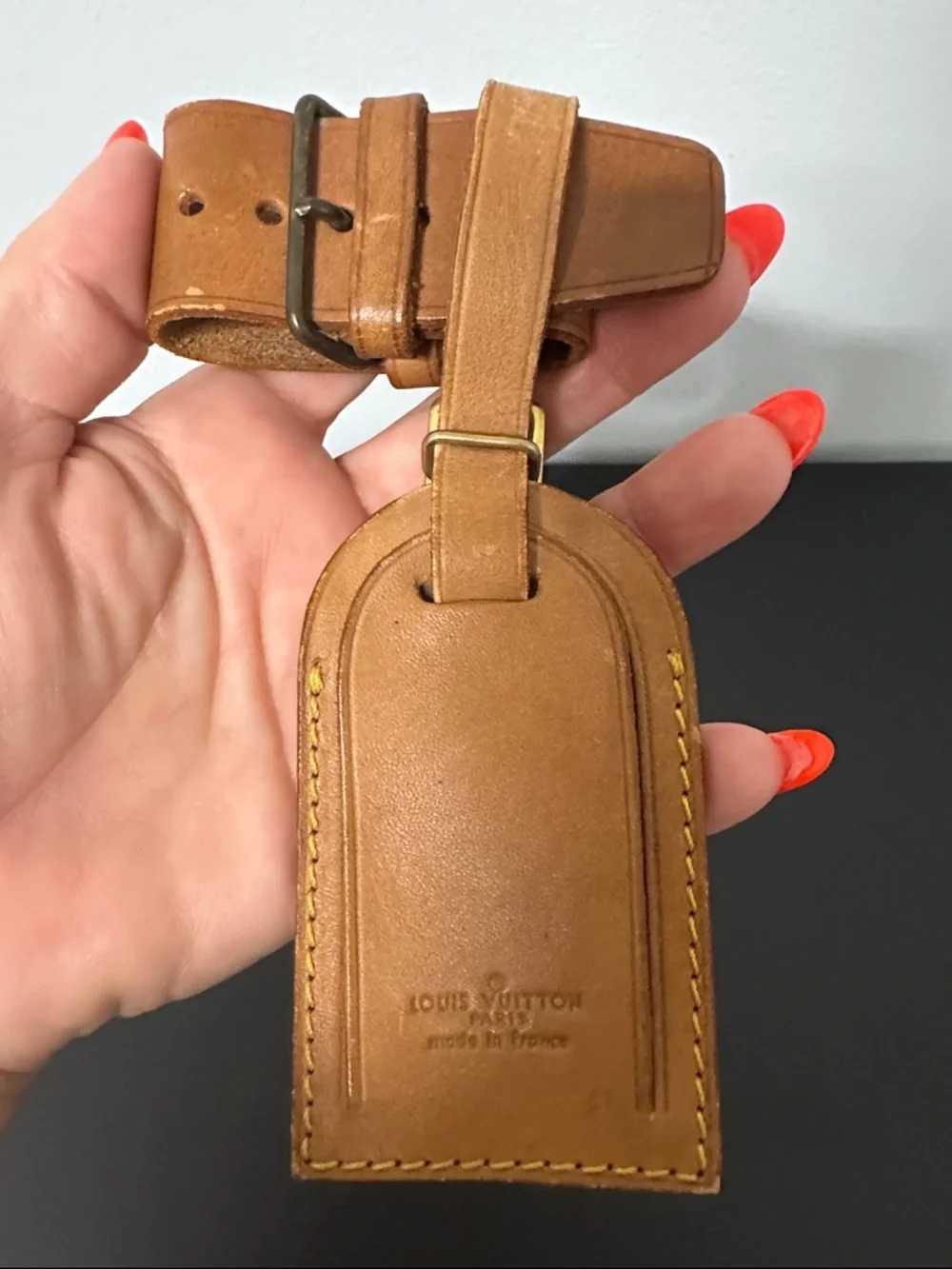💯 Authentic Louis Vuitton Vachetta Tan Leather Luggage Tag with Strap